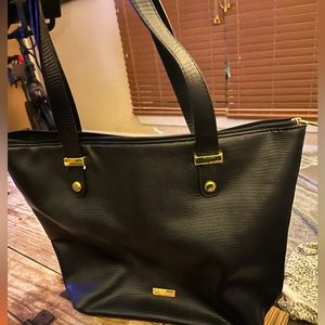 👜 Joy Mangano Black Textured Leather Tote Travel Collection 👜